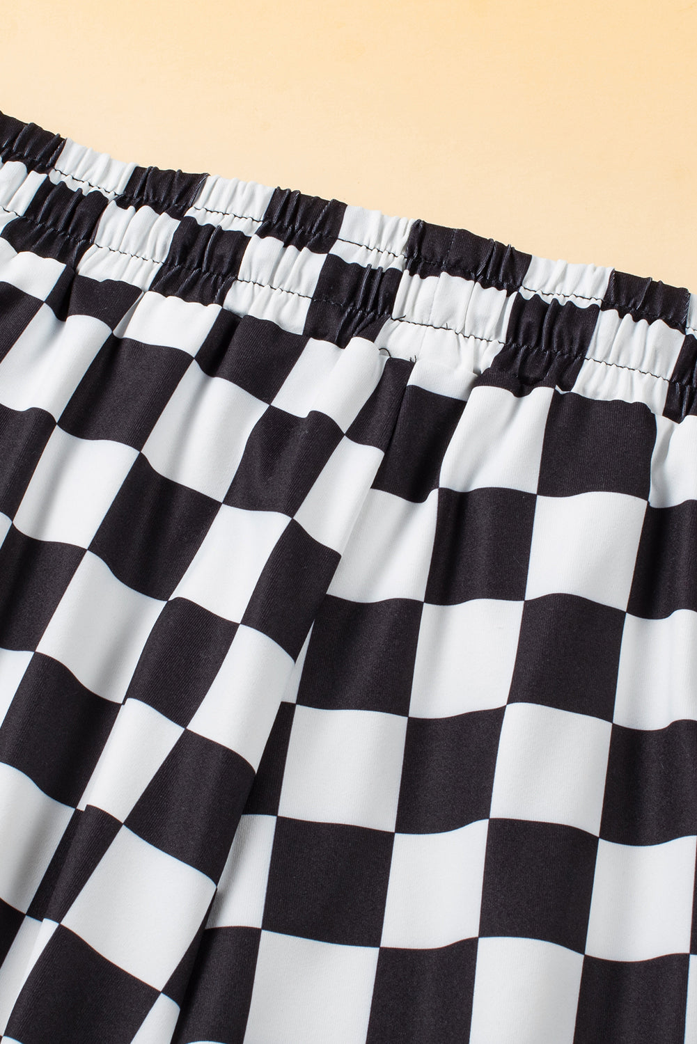 Pantalones cortos casuales a cuadros negros con cordón y cintura elástica