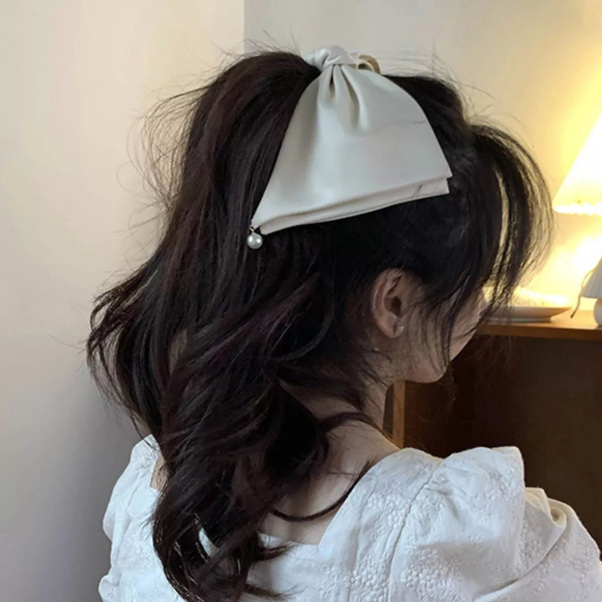 Satin Pearl Bow Hair Clip