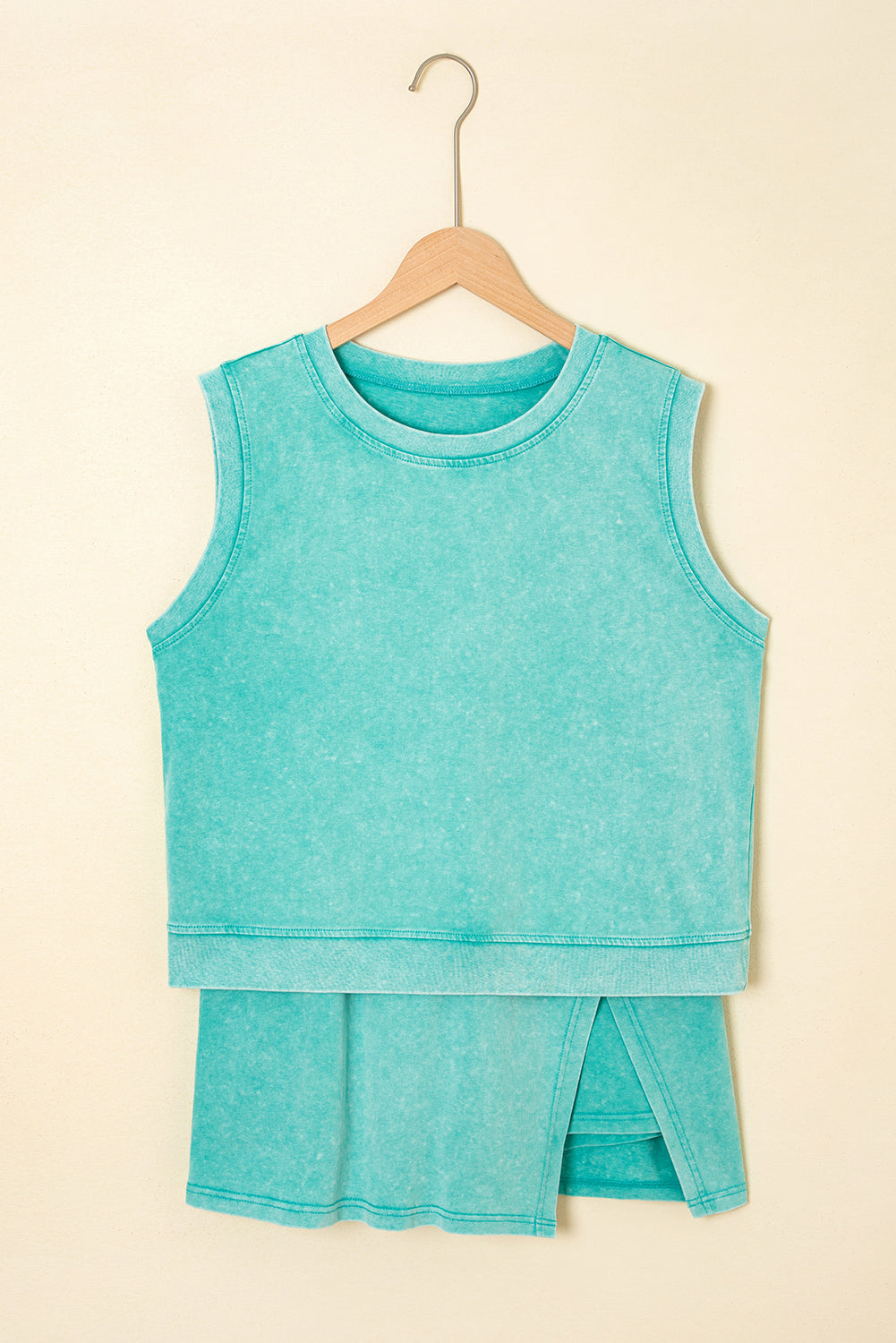 Conjunto de 2 piezas de top de tirantes y falda con abertura de algodón con lavado mineral en verde menta