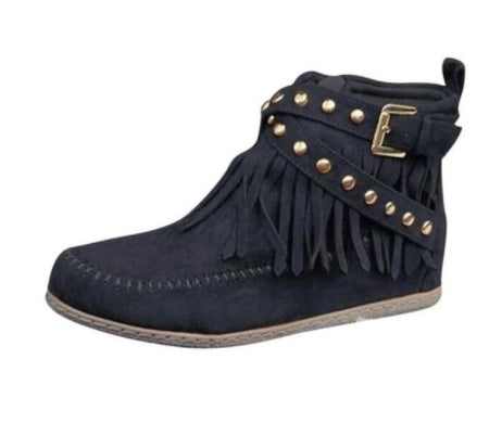 Women's Tassel Ankle Boots with Buckle Detail