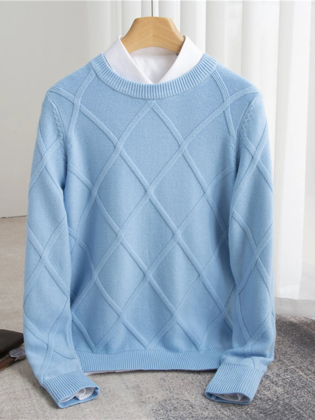 Men's Full Size Diamond Pattern Long Sleeve Sweater Plus Size