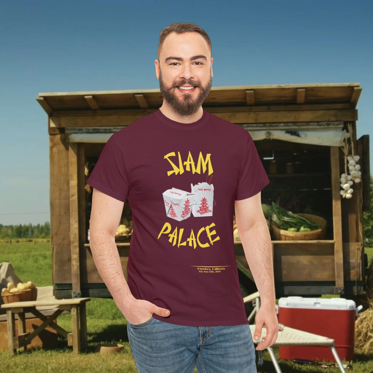 "DirkyThreadz Siam Palace T-Shirt - Bold Takeout Graphic Design in Black Cotton"