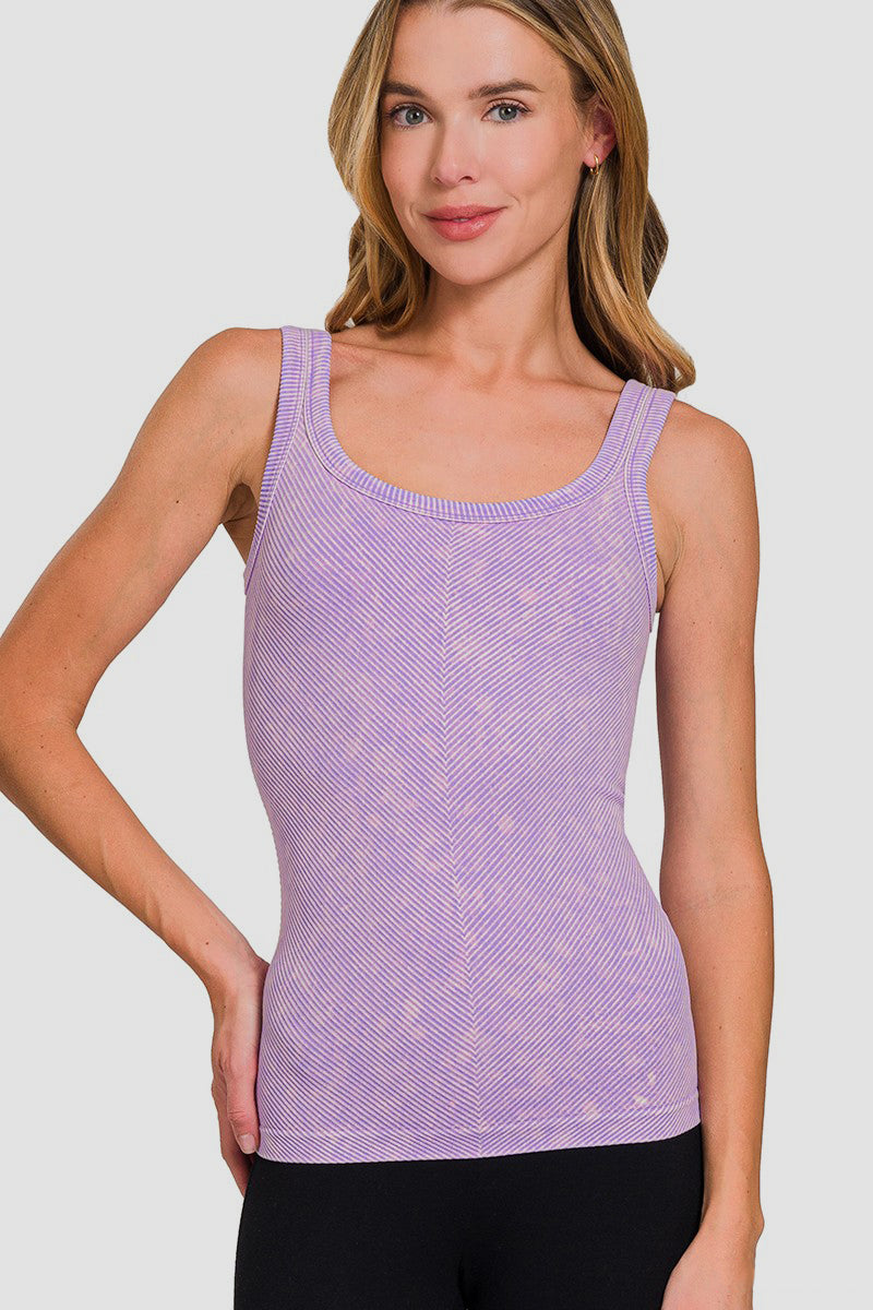 Camiseta sin mangas de canalé con cuello redondo Zenana