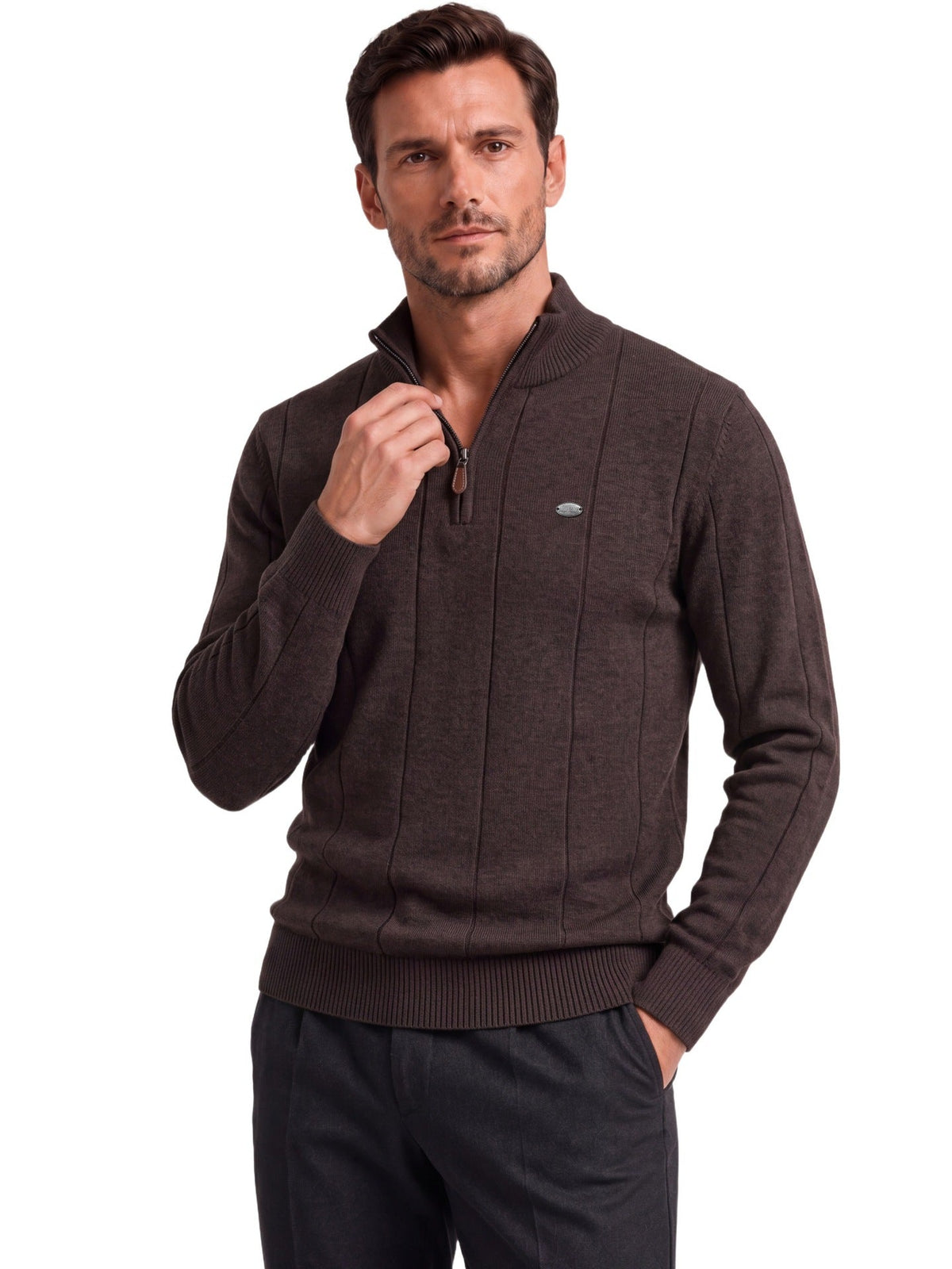 2026 Autumn Winter New European And American Men's Pure Cotton Sweater, Cross-Border Trade Stand-Up Collar Zipper Men's Pullover Sweater