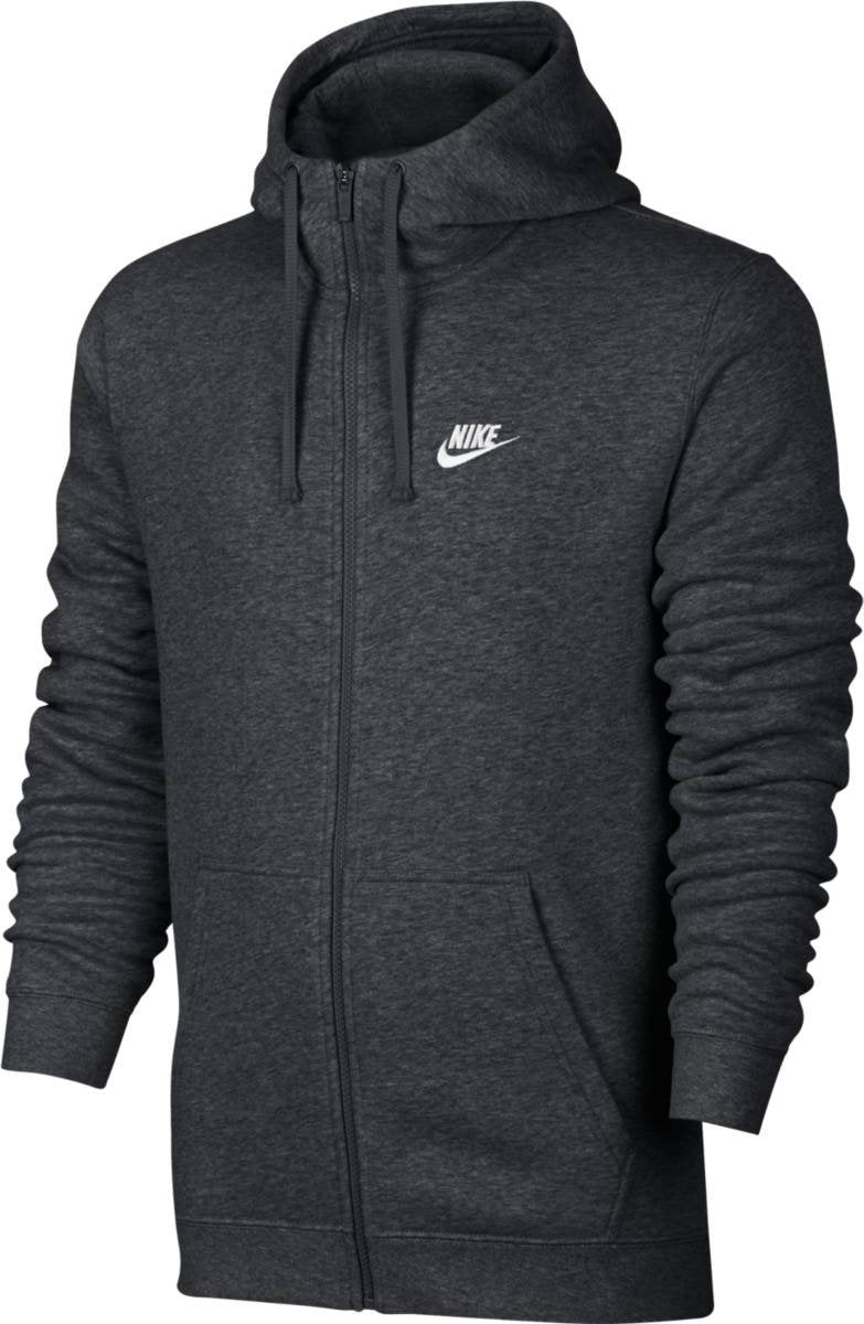 Nike Mens Sportswear Full Zip Club Hoodie Charcoal Heather/Charcoal Heather/White Small Tall