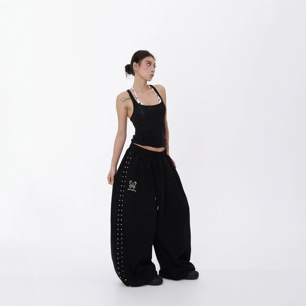 American-style Studded Embroidery Sweatpants