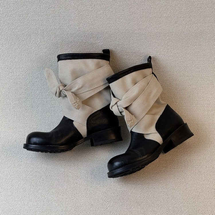 Womens Bow-knot Canvas Low-top Riding Boots