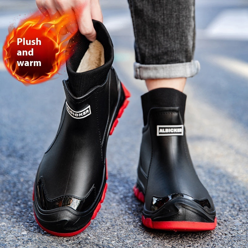 Large Size Fixed Velvet Rain Boots Stylish Water Shoes Men And Women Outdoor