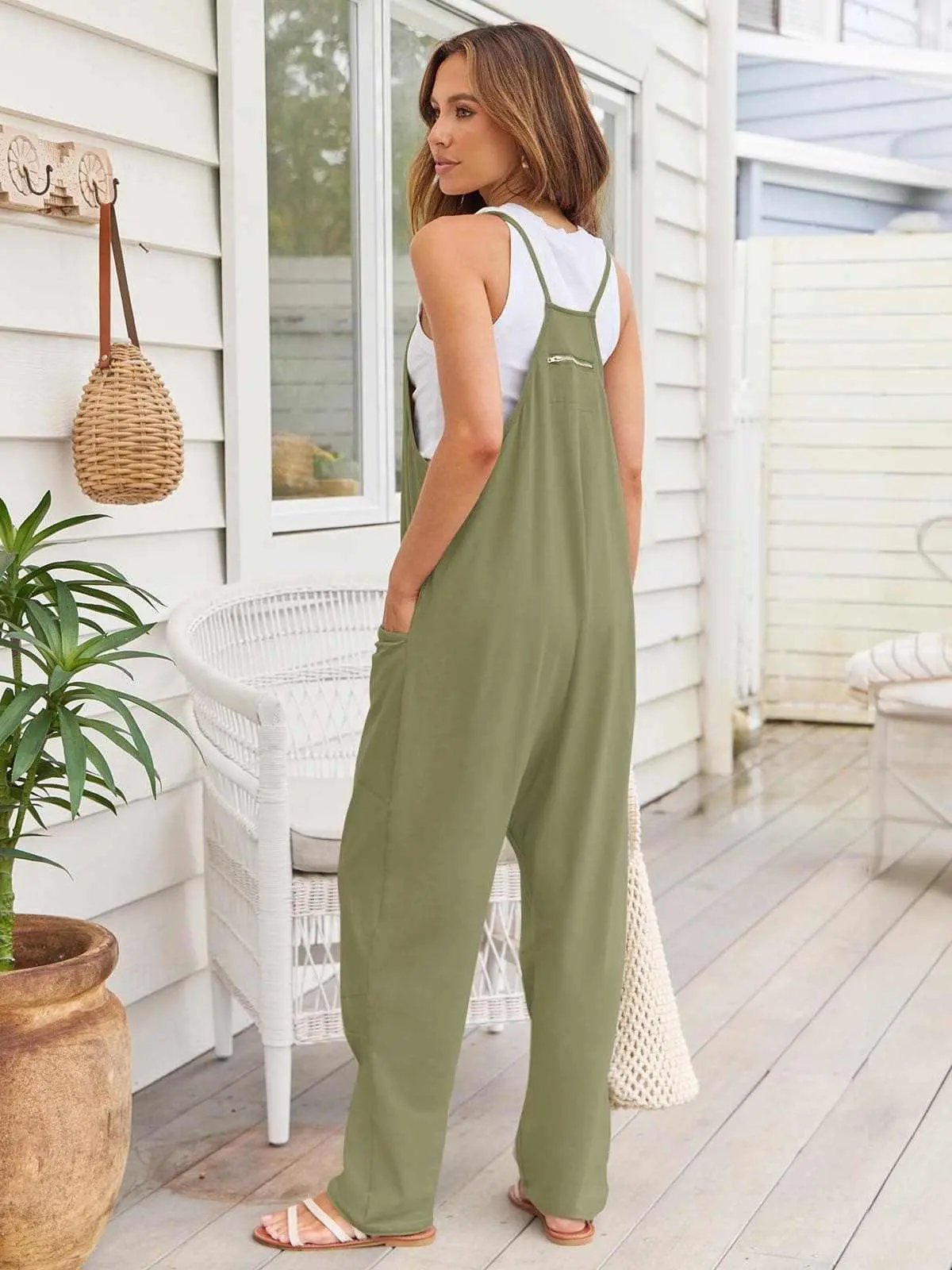 Accessories Trendsi V-Neck Jumpsuit Women's Casual Romper Comfy Pocket One-Piece