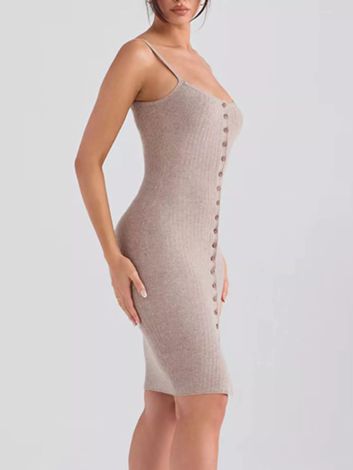 Ribbed Button-Front Bodycon Sweater Dress