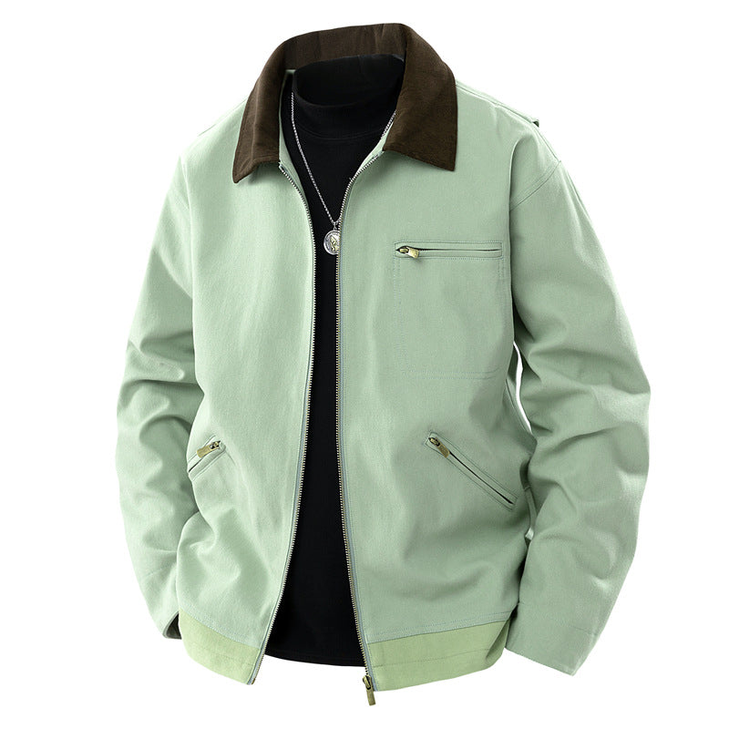 Spring And Autumn Contrast Color Lapels Workwear Jacket