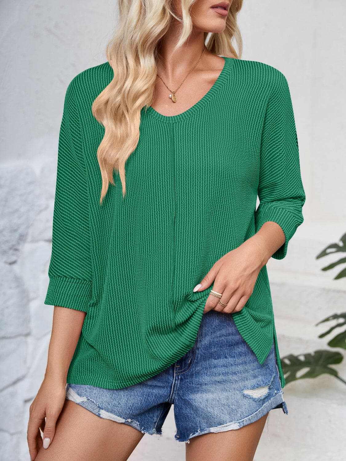 T-Shirts Trendsi just arrived - Textured 3/4 sleeve blouse