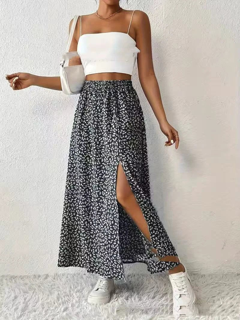 Women's Fashionable With Side-slit Printed Skirt