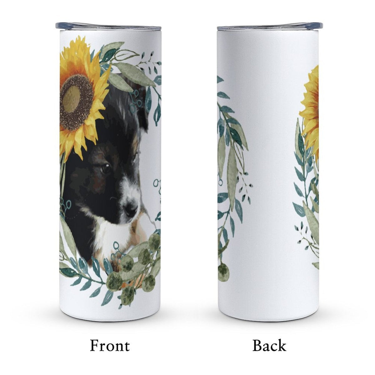 Cute Black Puppy with Sunflower 20oz Large Capacity Tumbler with Lid