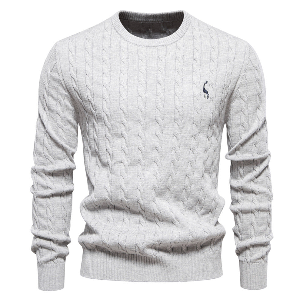 2026 Autumn And Winter New Cross-border Foreign Trade High Quality Men's Sweater Pullover Fawn Embroidery Solid Color Sweater For Men