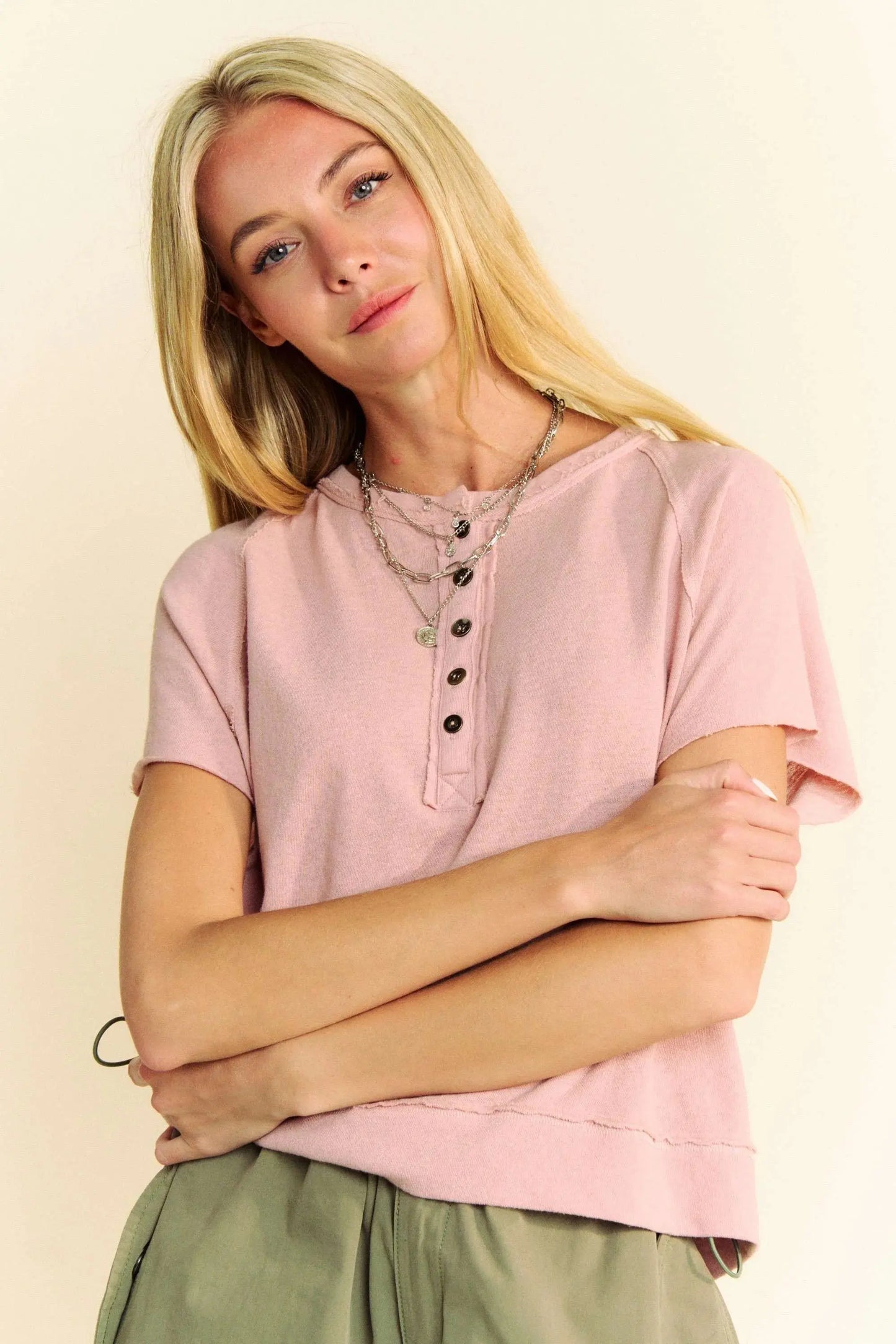 Knit Short Sleeve Top - Breezy Fabric - Casual T-Shirt