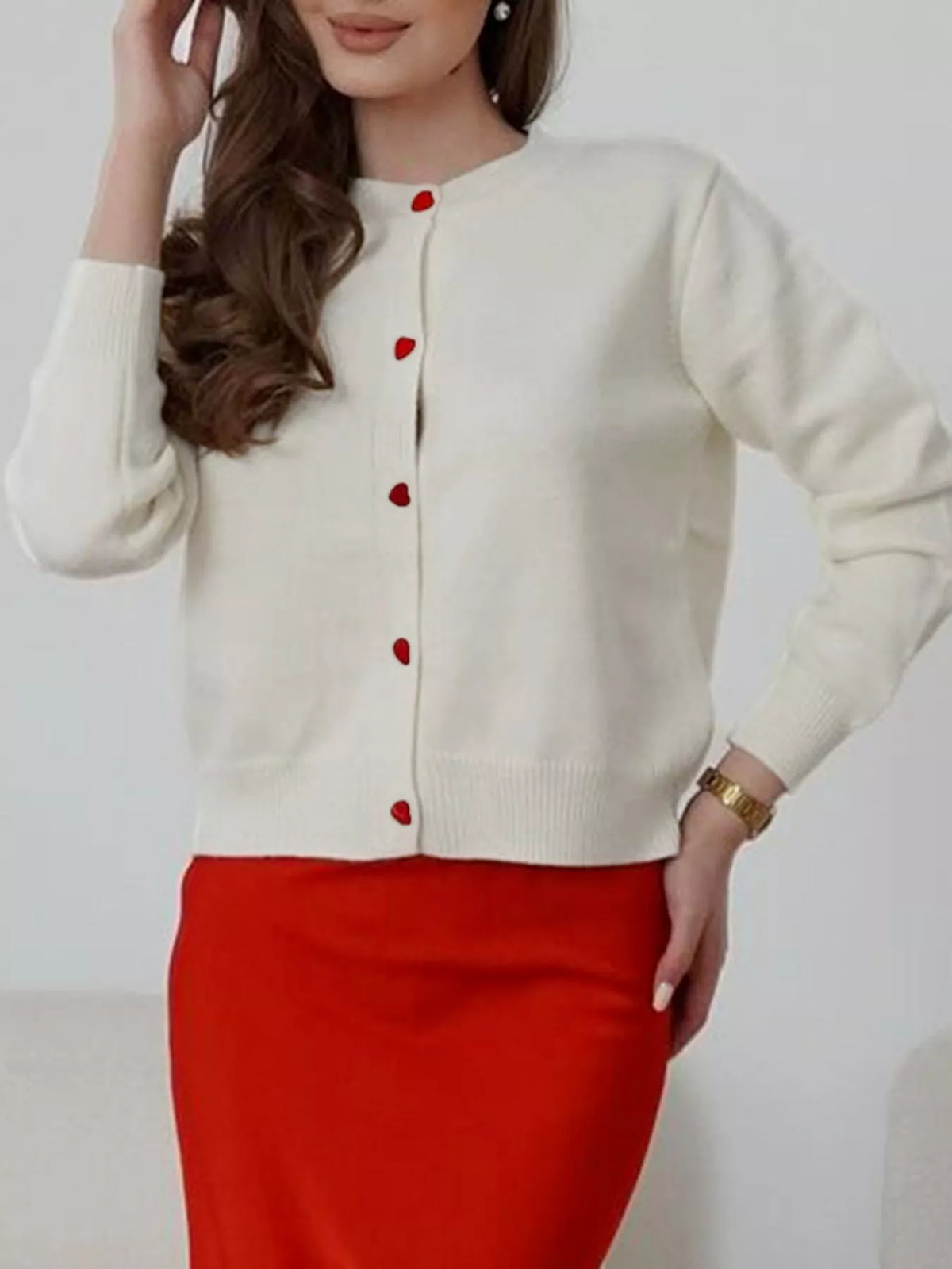 Button-Front Long Sleeve Cardigan