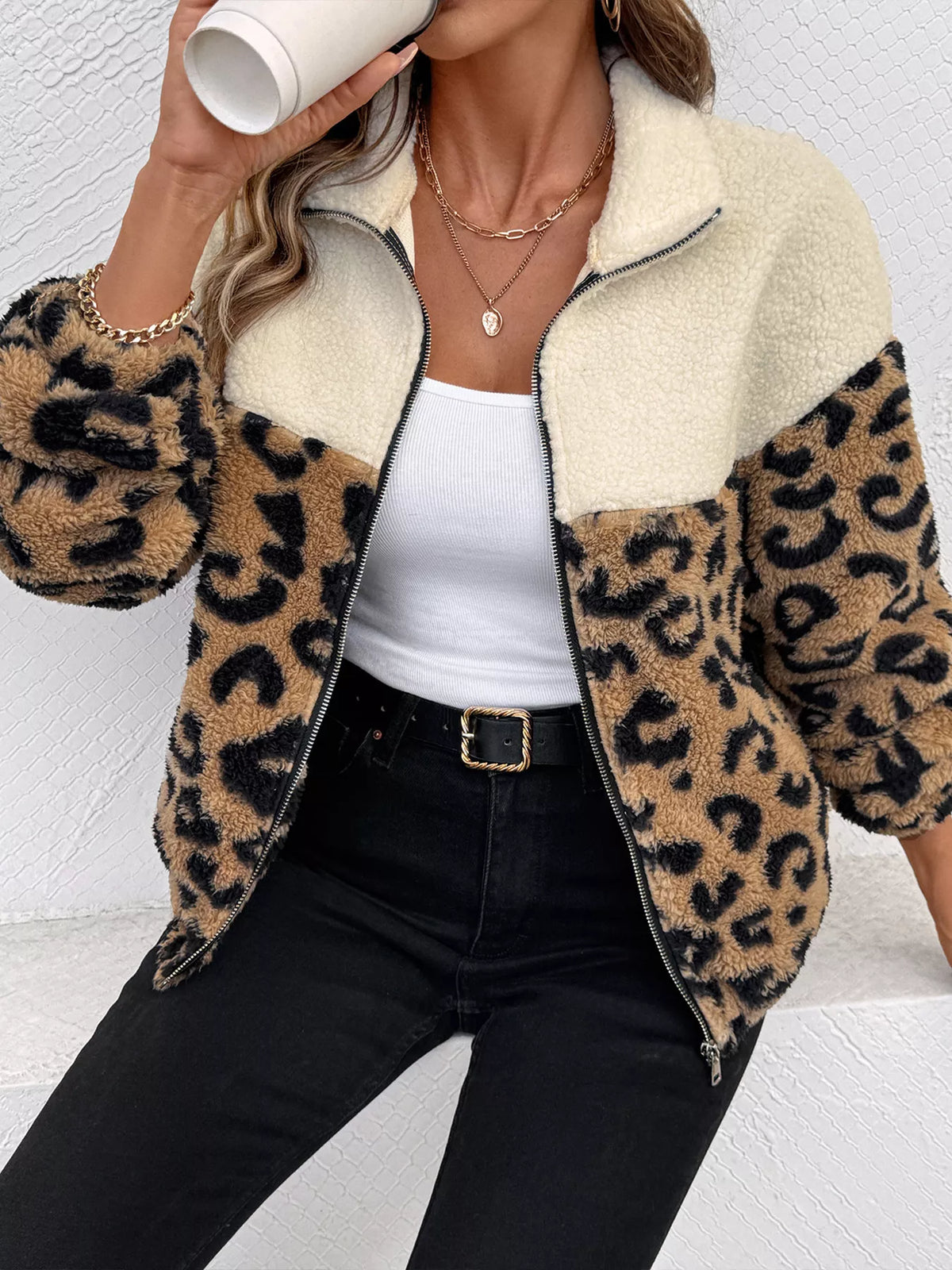 Leopard Zip Up Fleece Jacket