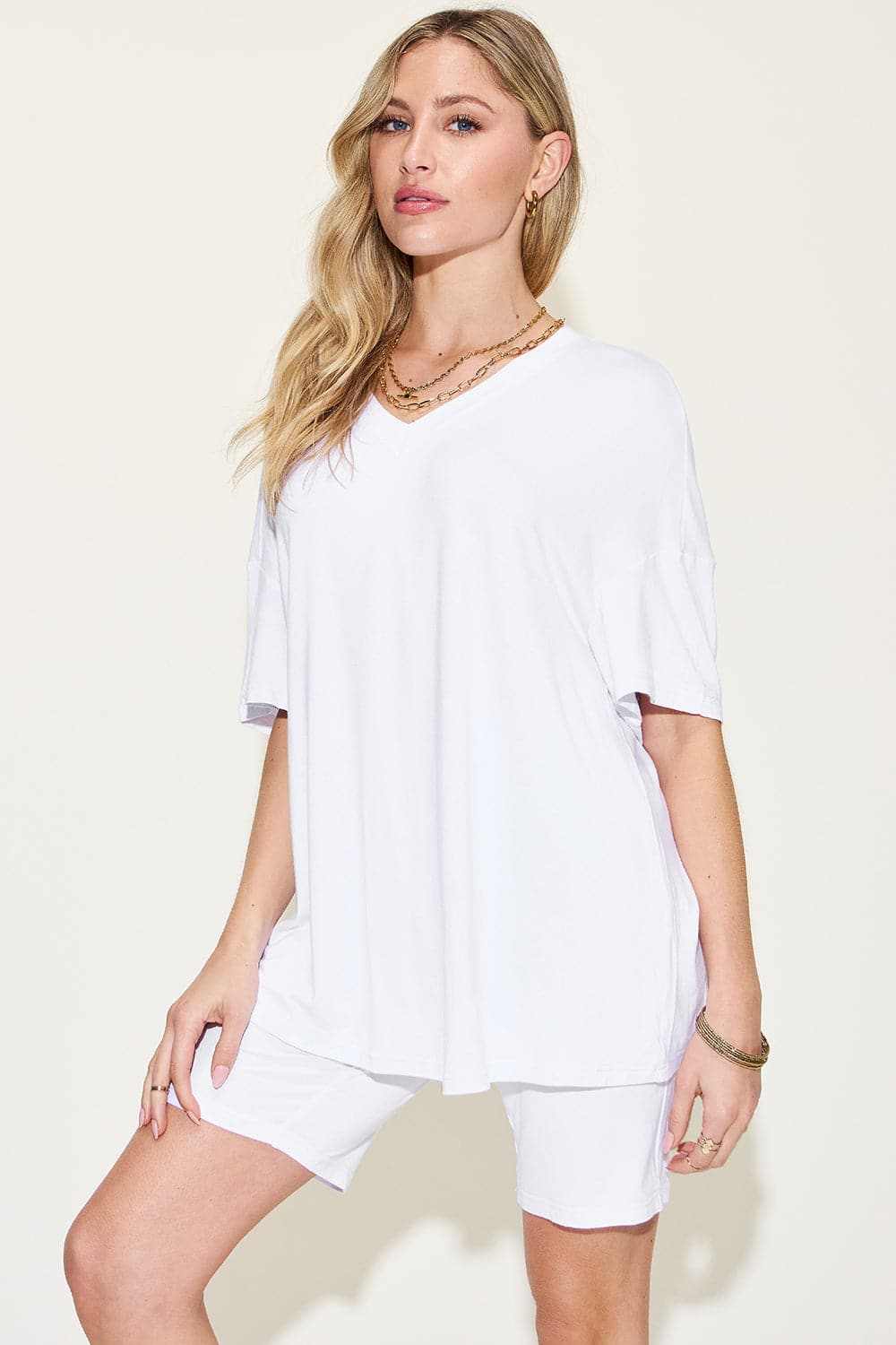 Basic Bae V-neck T-shirt & Shorts Set by Trendsi