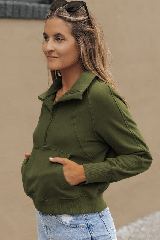Sudadera de cuello medio con cremallera y forro polar liso