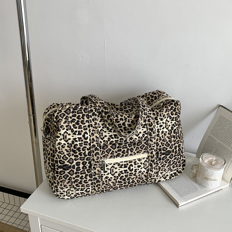 Women's Niche Leopard-Print Canvas Shoulder Bag