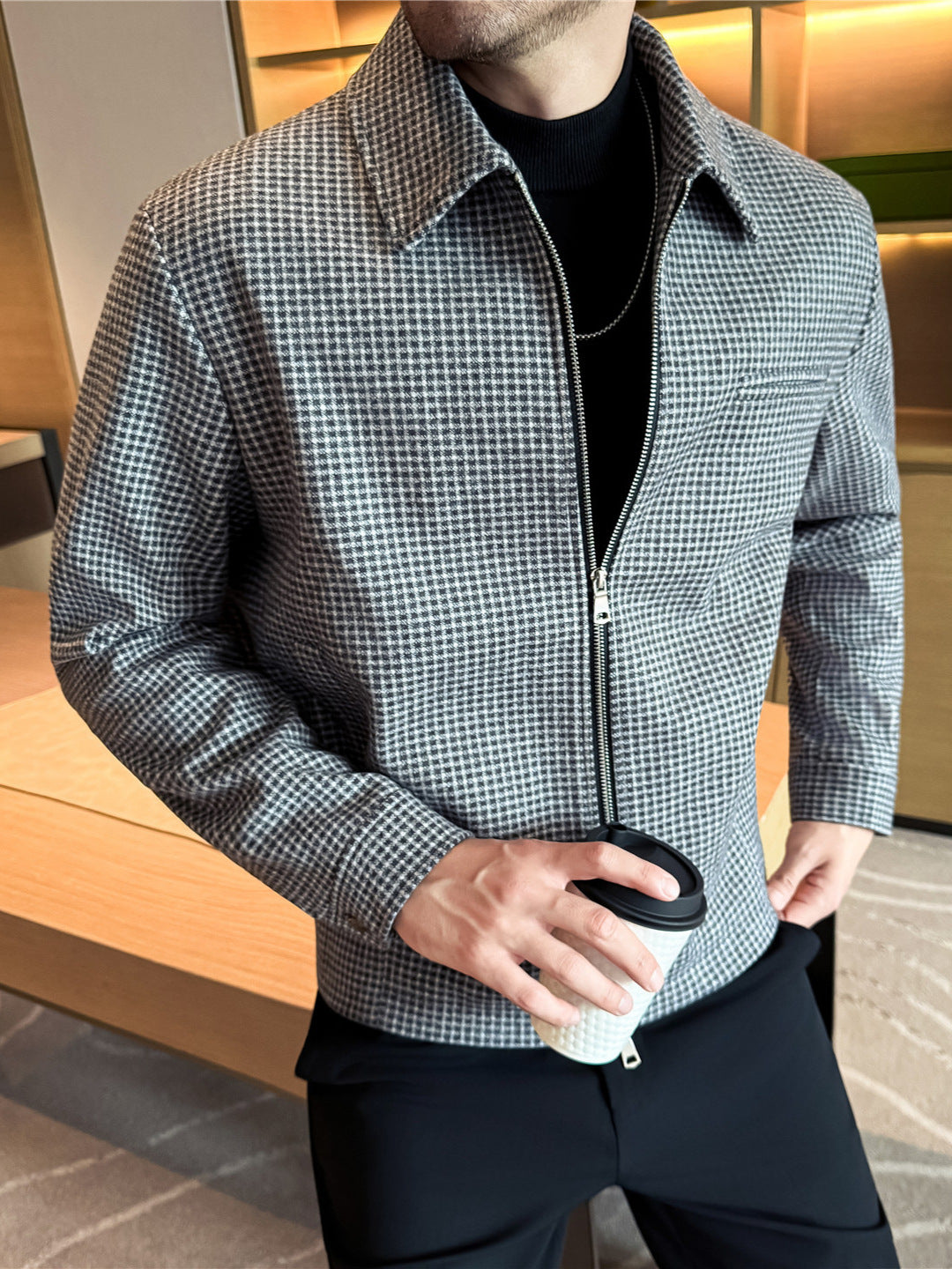 Fashionable Houndstooth Men's Wool Jacket
