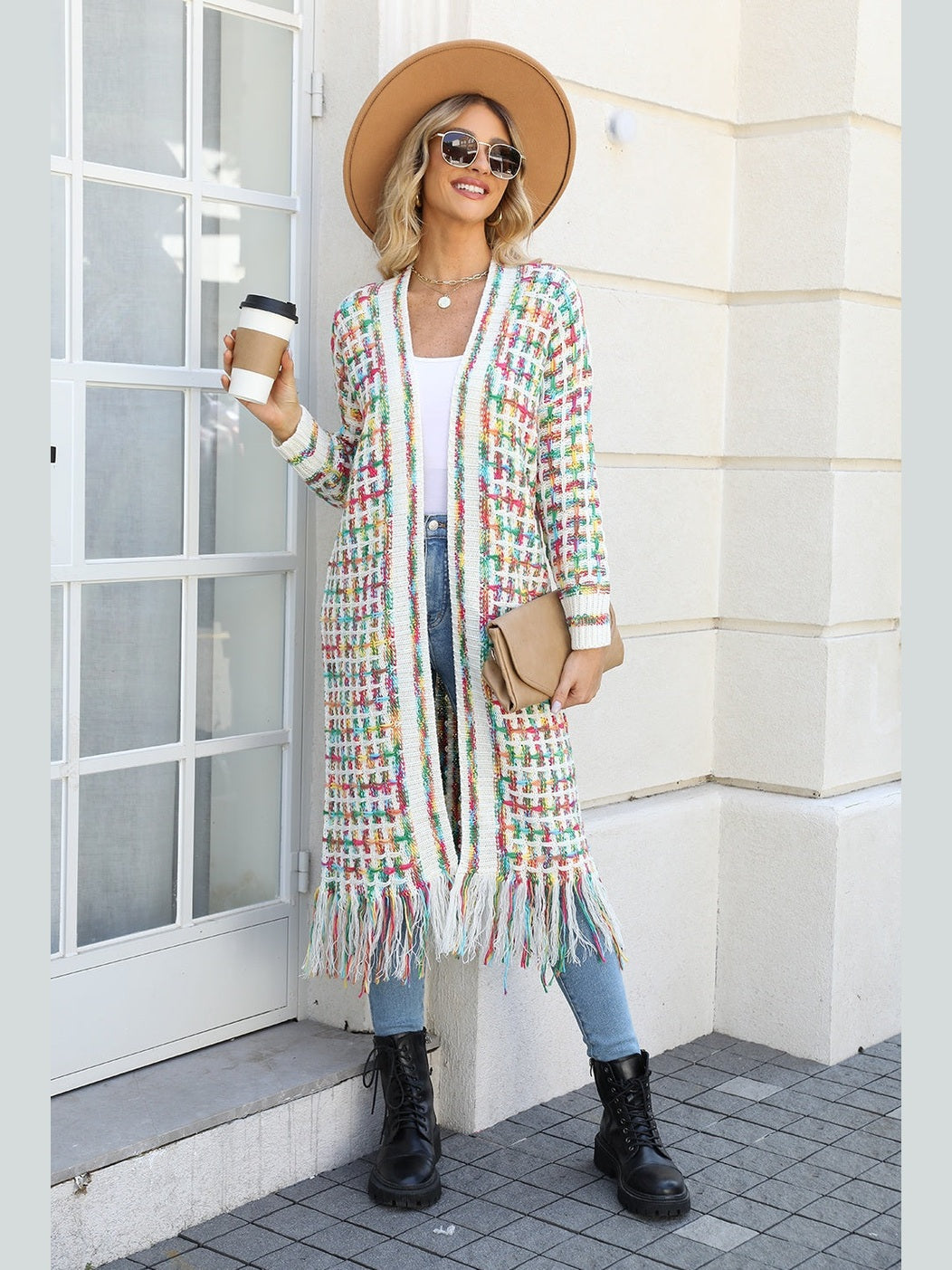 Women's Open Front Fringe Hem Cardigan Sweater
