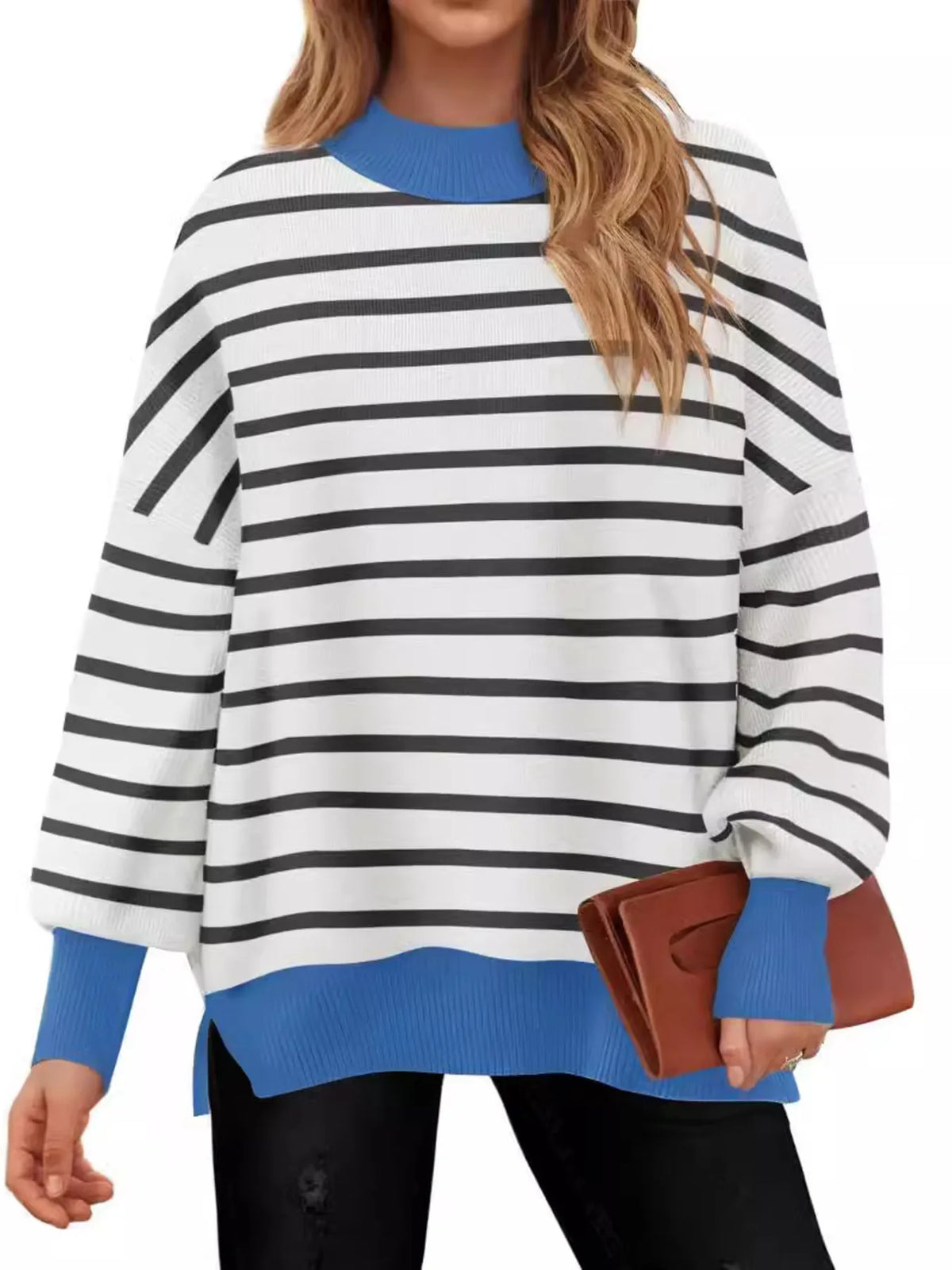 Striped Round Neck Long Sleeve Sweater