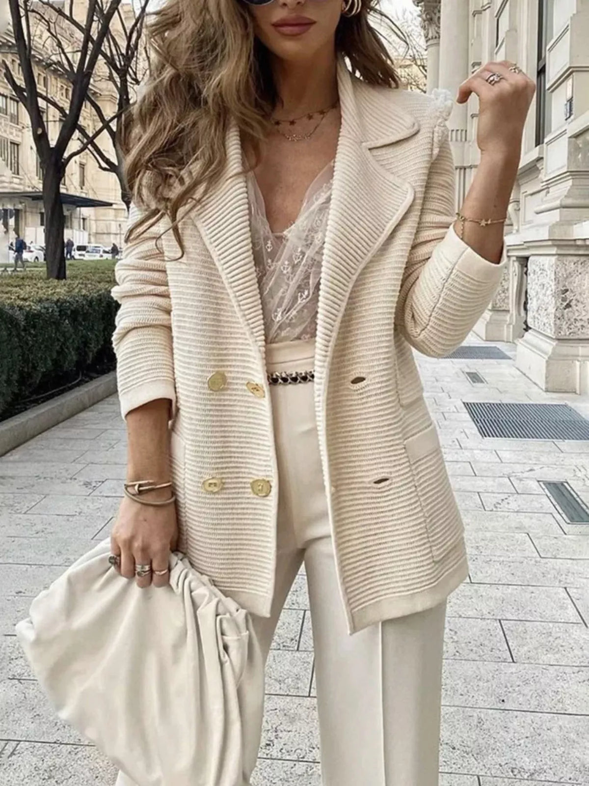 Double-Breasted Textured Jacket