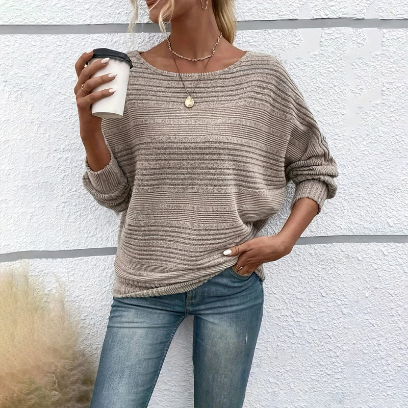 Suéter de manga larga con cuello redondo y textura para mujer
