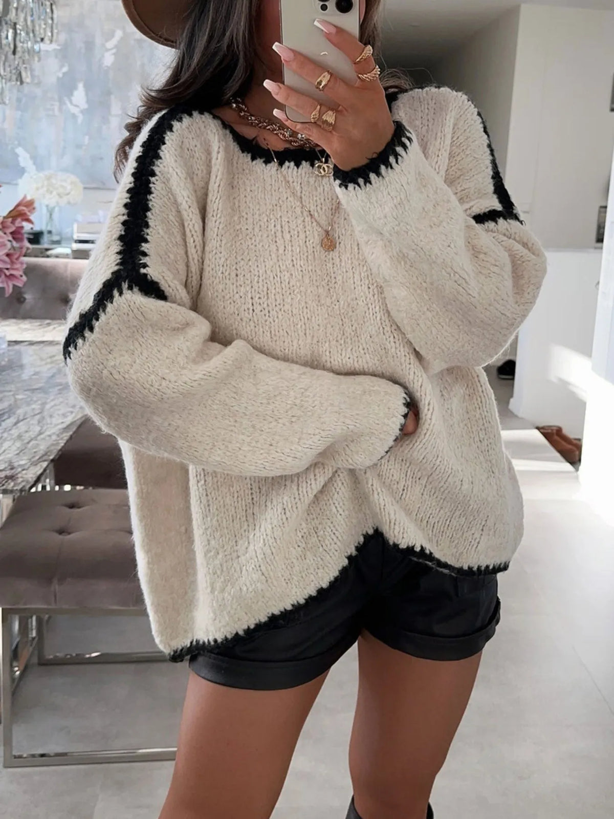 Contrast Trim Oversized Sweater