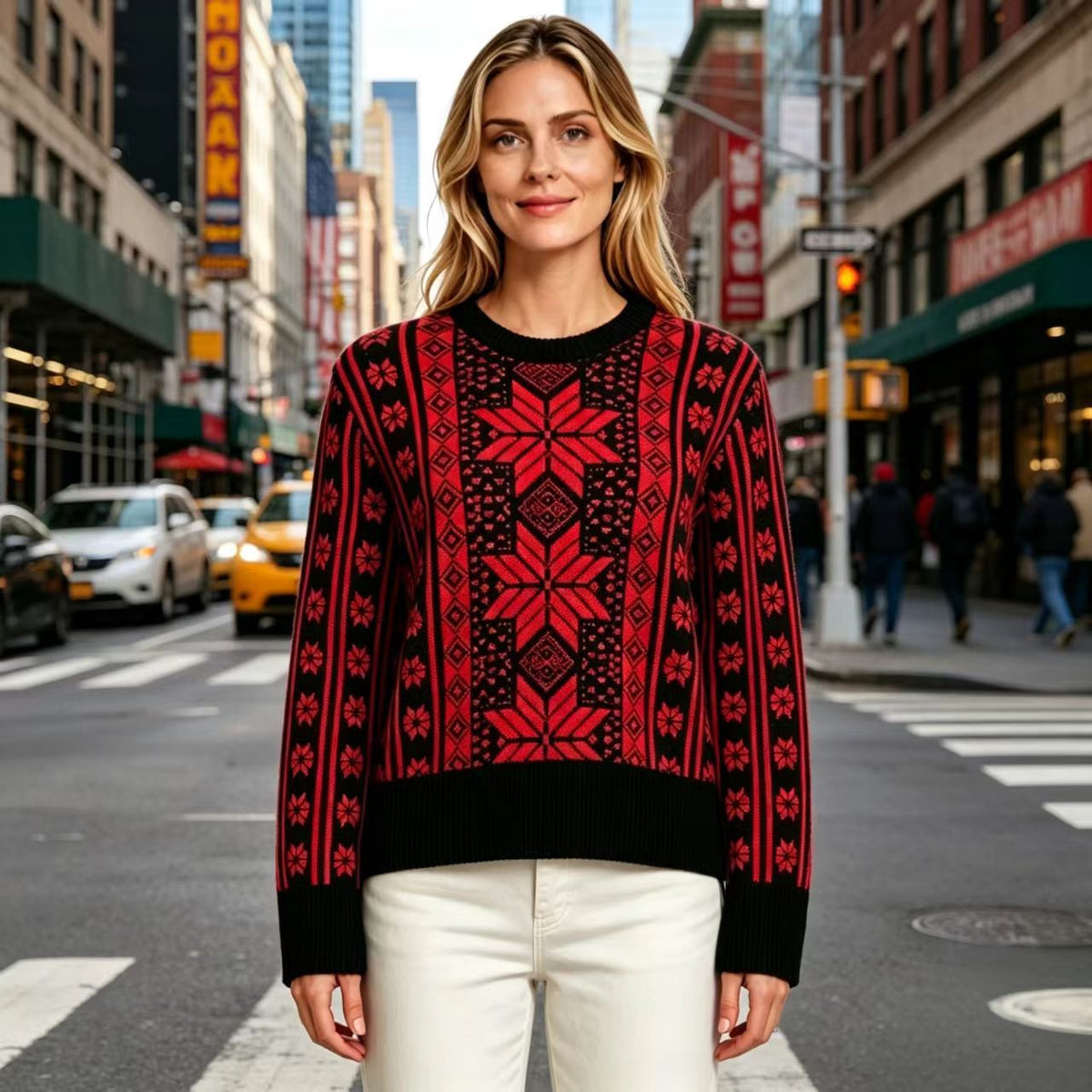 Fair Isle Snowflake Jacquard Sweater For Women