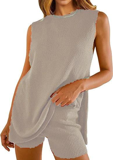 Summer Loose-fitting Casual Round-neck Vest Shorts Knitting Suit Women