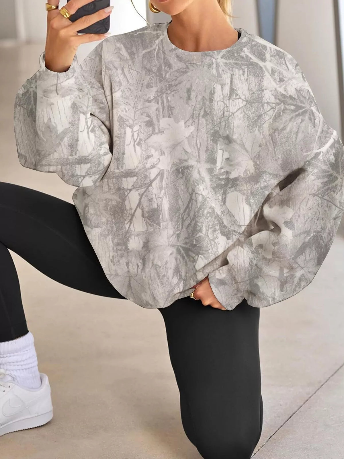 Oversized Printed Crew Neck Sweatshirt