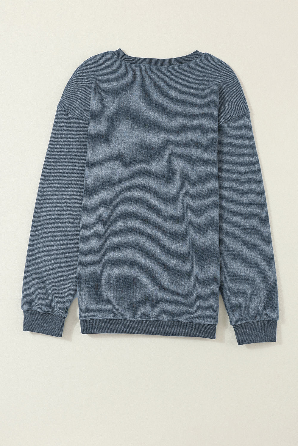 Sudadera Rosa Sólida de Punto Acanalado y Cuello Redondo