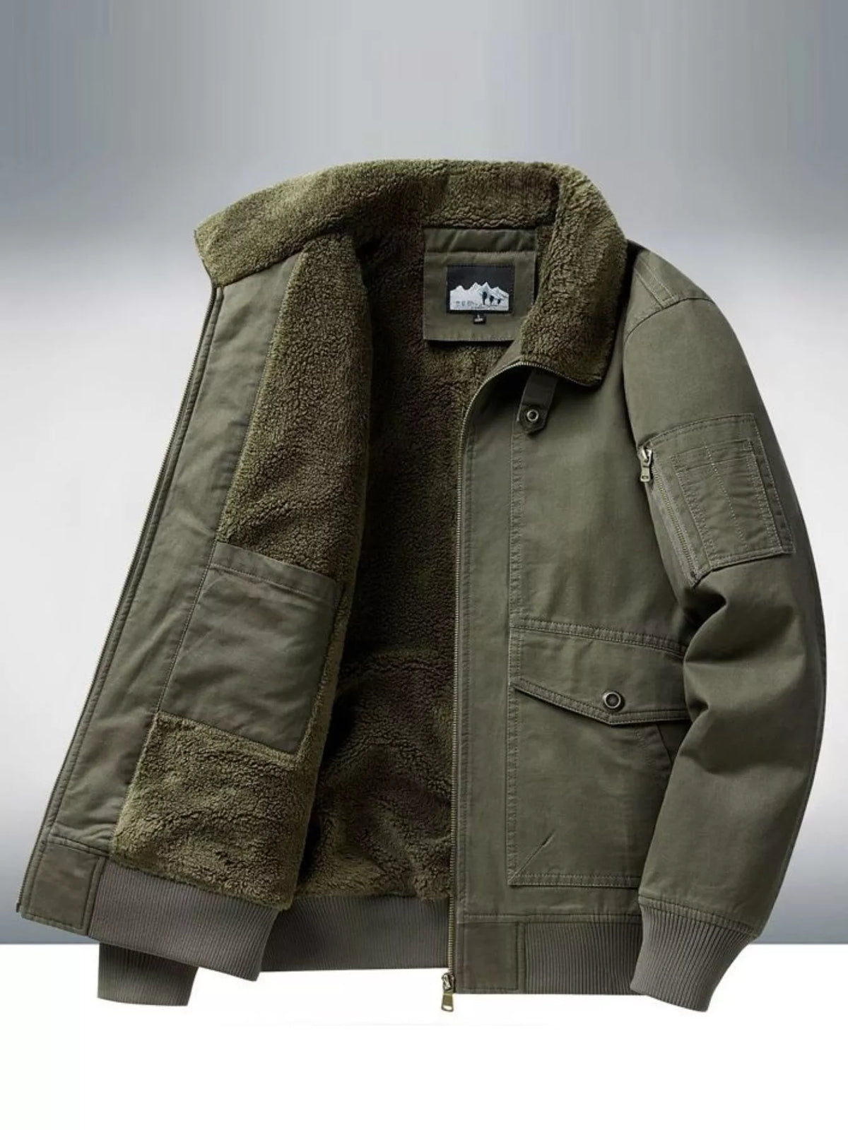 Men's Plus Size Warm Sherpa Lined Zip Up Jacket