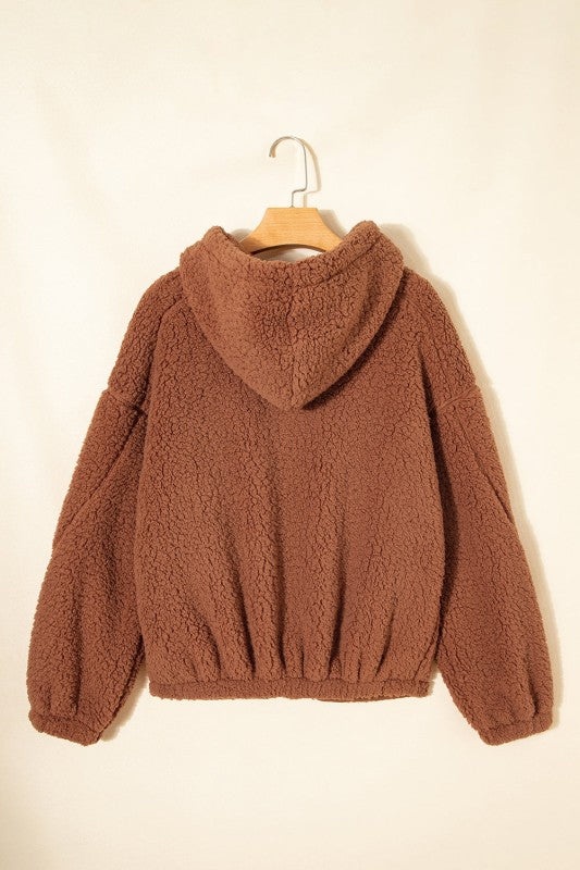 Solid Sherpa Fleece Zip Up Hooded Jacket