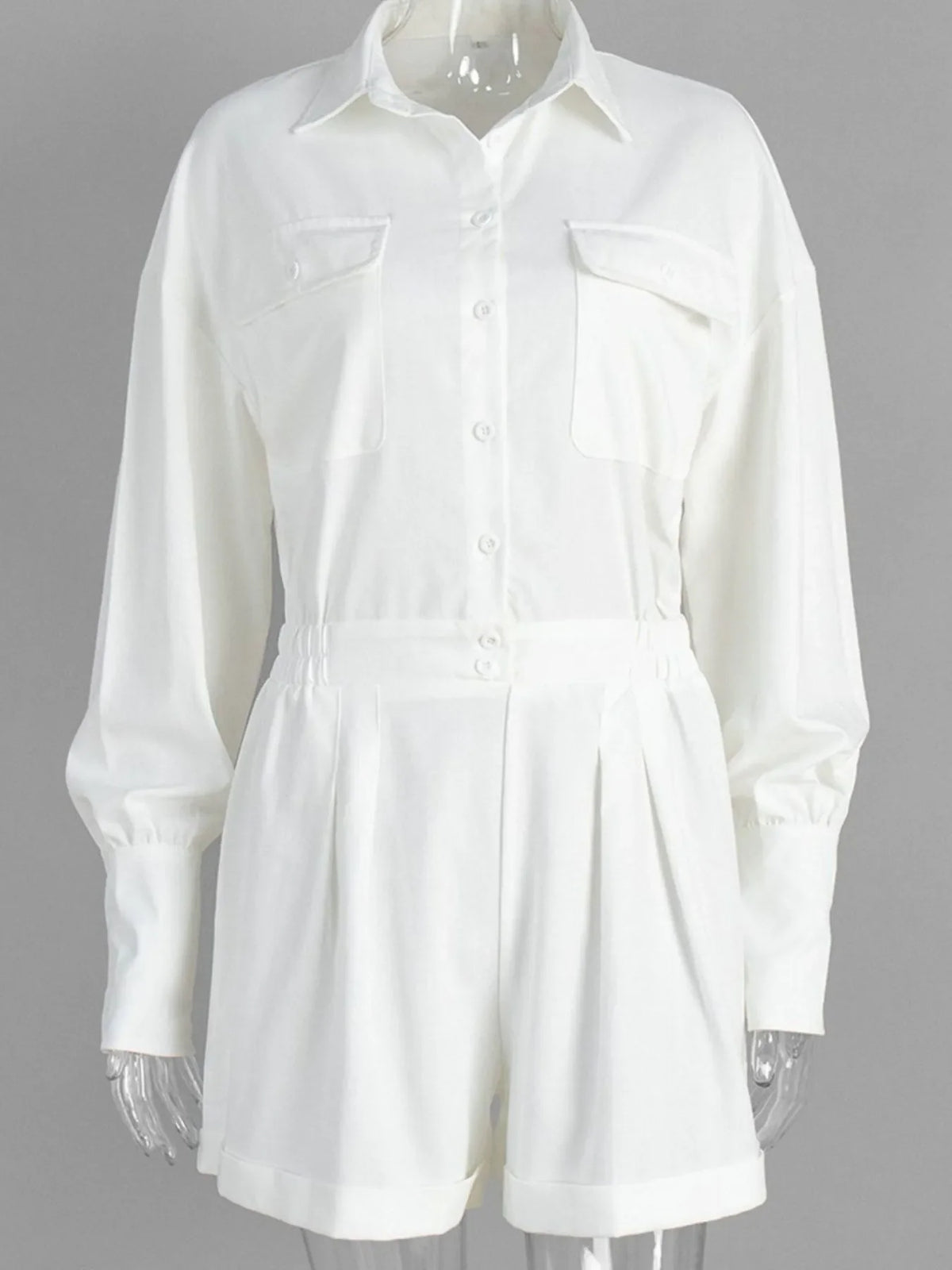 Casual Button Front Long Sleeve Romper