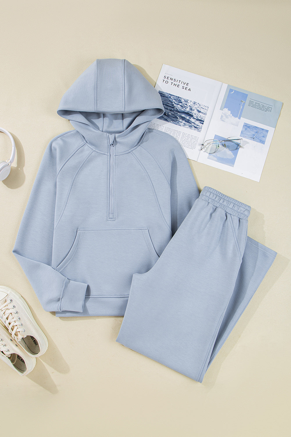 Conjunto de 2 piezas de pantalón deportivo y sudadera con media cremallera, orificio para pulgar y Jet Stream