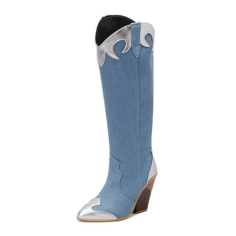 Fashionable Patchwork Leather Knee-high Boots