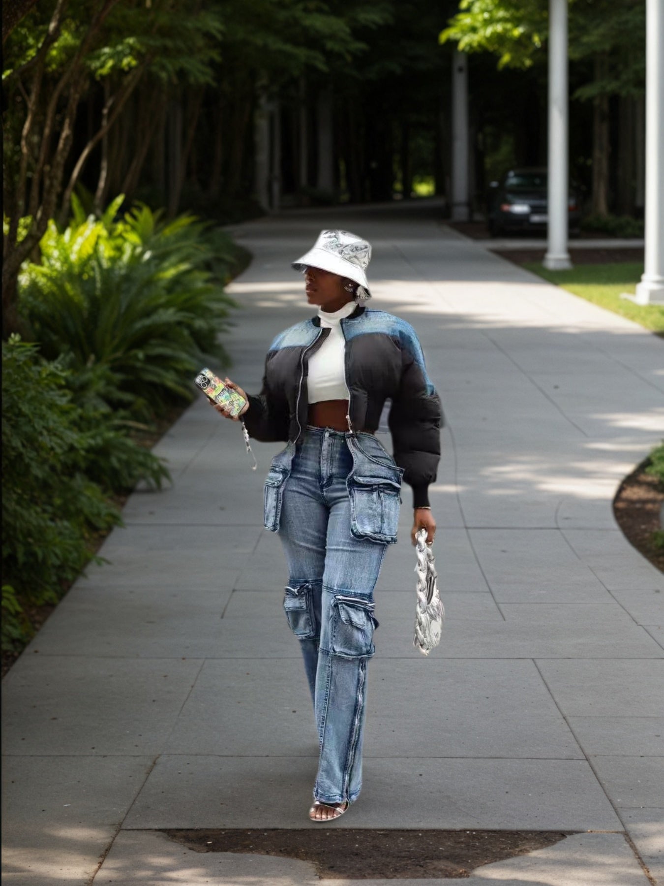 New Women's Casual And Versatile Multi-pocket Work Pants, Mid-waisted Washed Straight-cut Jeans See size chart under “more details”