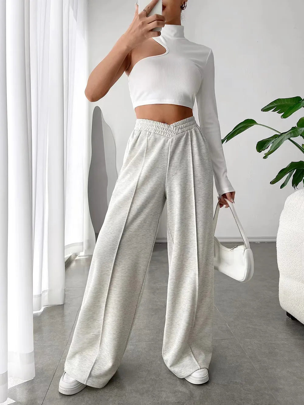 Pantalones de pernera ancha con cintura elástica