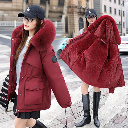 Chaqueta acolchada de algodón para mujer con forro polar grueso