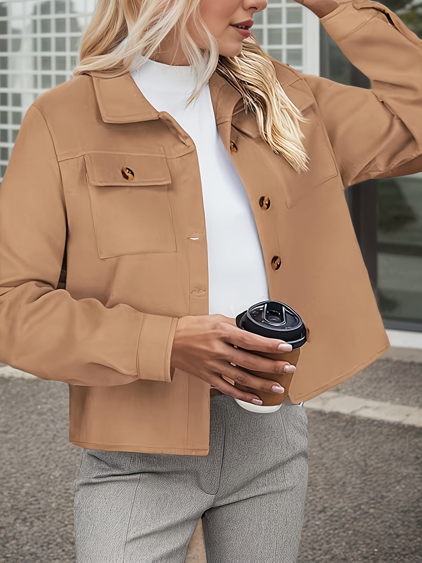 Chaqueta de Franela Talla Grande para Mujer - Top Corto de Moda Otoñal