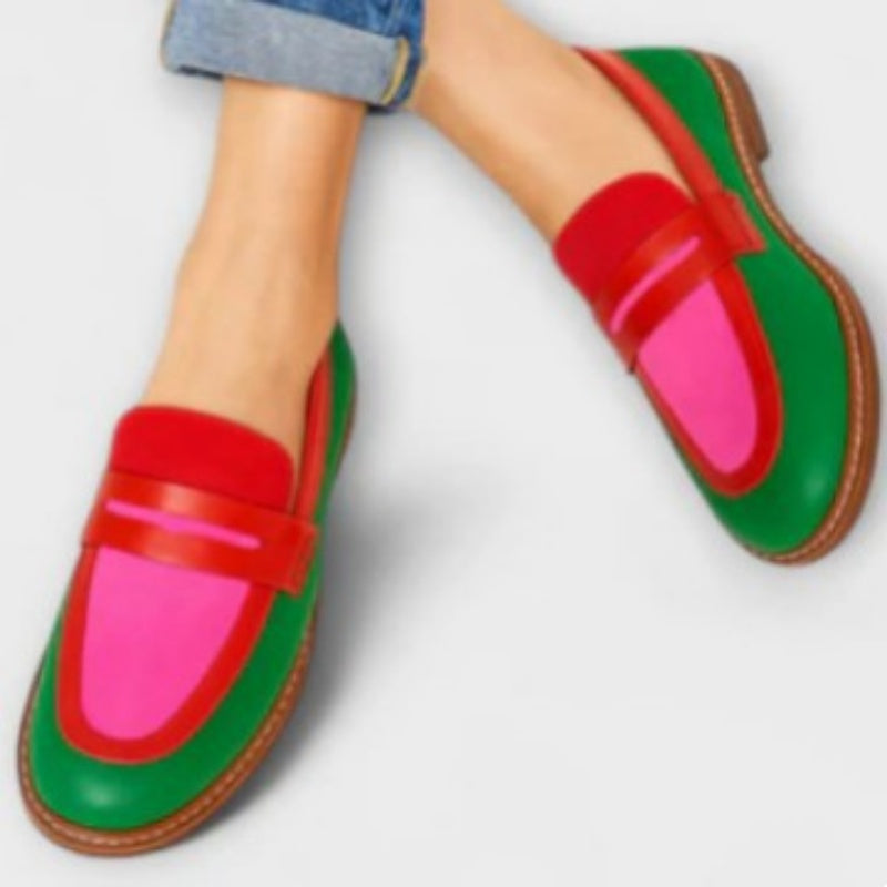 Women's Color-Blocked Round-Toe Loafers