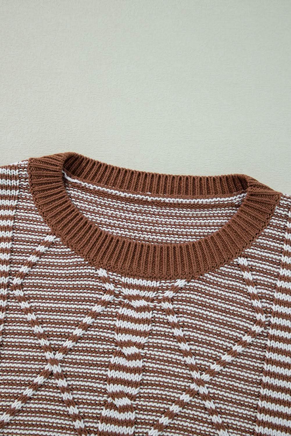 Cotton Blend Striped Sweater | Love Salve Brown