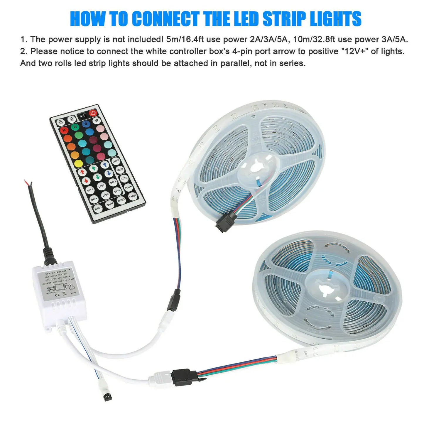 Tira de luces LED SMD flexible de 32 pies 3528 RGB con control remoto para habitación, TV, fiestas, bar