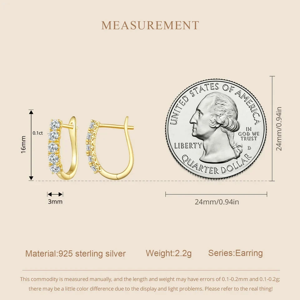 1.0CT Moissanite U-Shaped 925 Sterling Silver Hoop Earrings For Women Gift