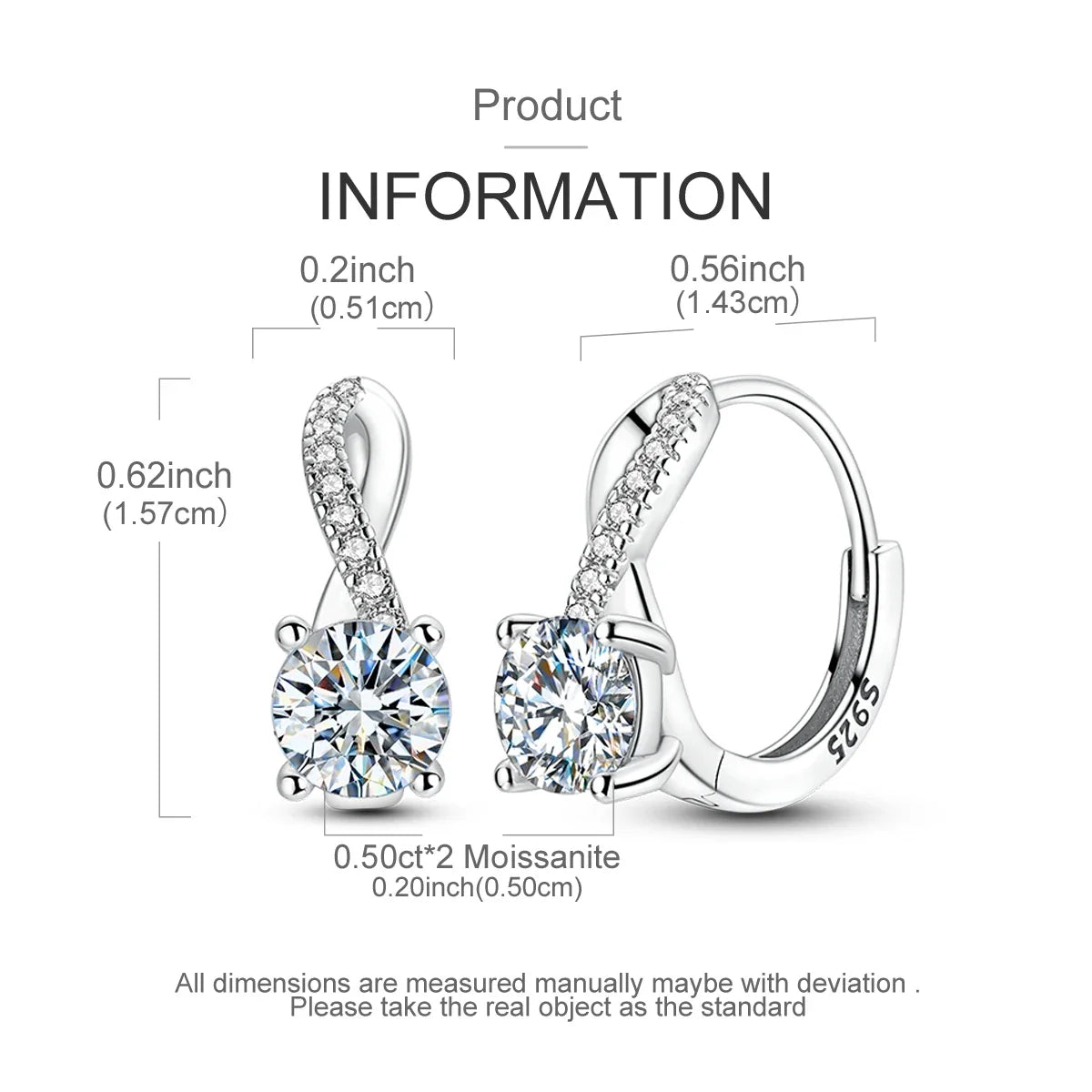 1.0ct Moissanite Hoop Earrings 925 Sterling Silver Wrap For Women Wedding