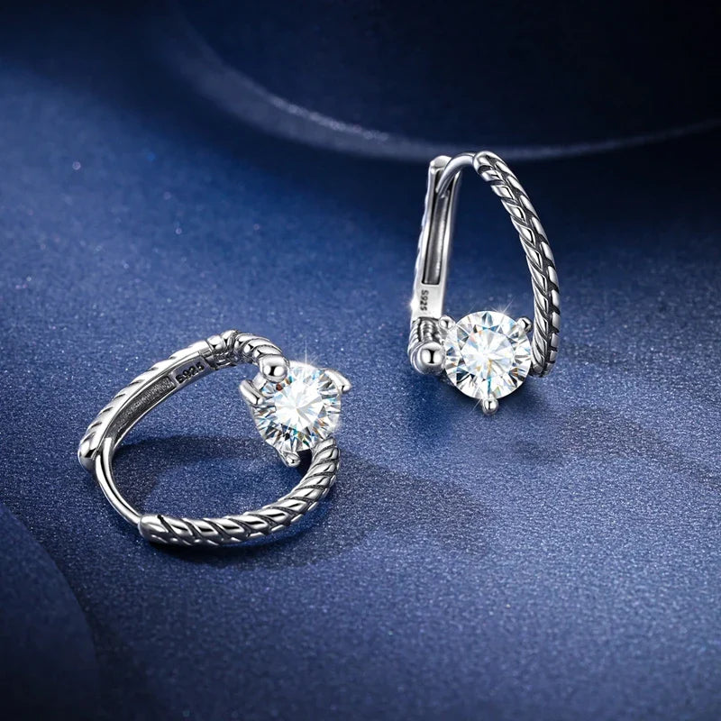 1.0ct Moissanite Hoop Earrings S925 Sterling Silver Snake Bone For Women